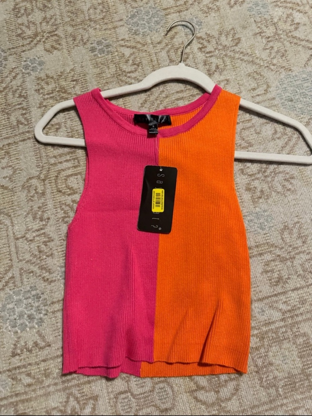 NWT Colorblock Pink + Orange Ribbed Tank Top